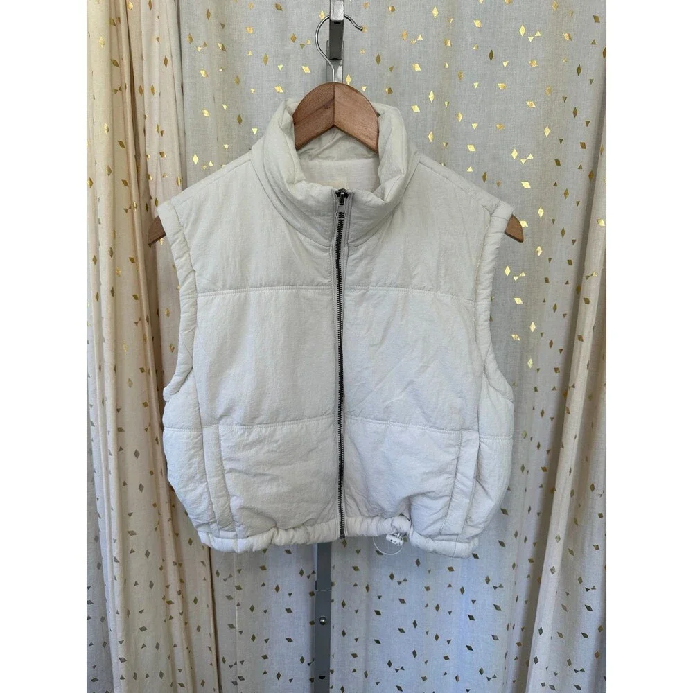 Thread + Supply Women's Modern Age Ivory Cropped Drawcords Puffer Vest S